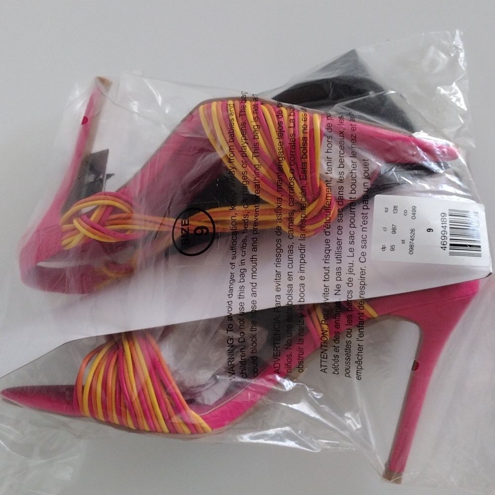 Express Pink and Yellow Strappy Heels - Picture 15 of 15